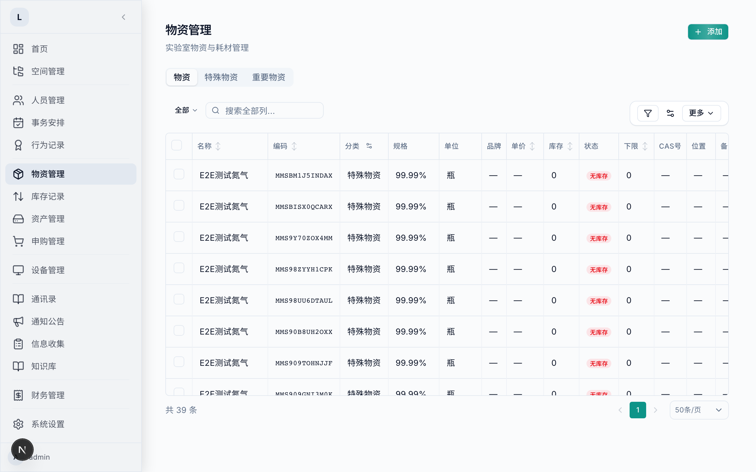 物资列表与库存状态